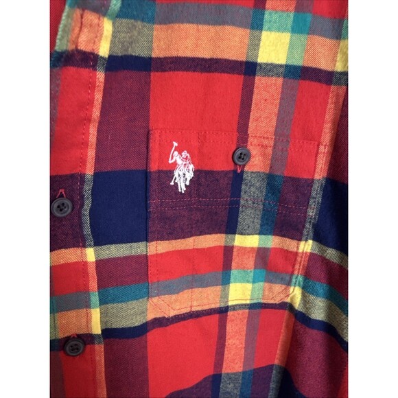 US Polo Assn Mens Flannel Shirt Med Colorful Plaid Classic Pony Logo Preppy - Picture 2 of 9